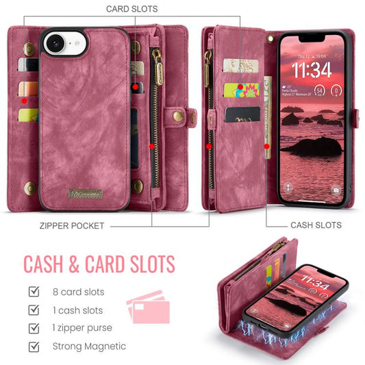 For iPhone 17e / 16e CaseMe 008 Detachable Multifunctional Leather Phone Case(Red)