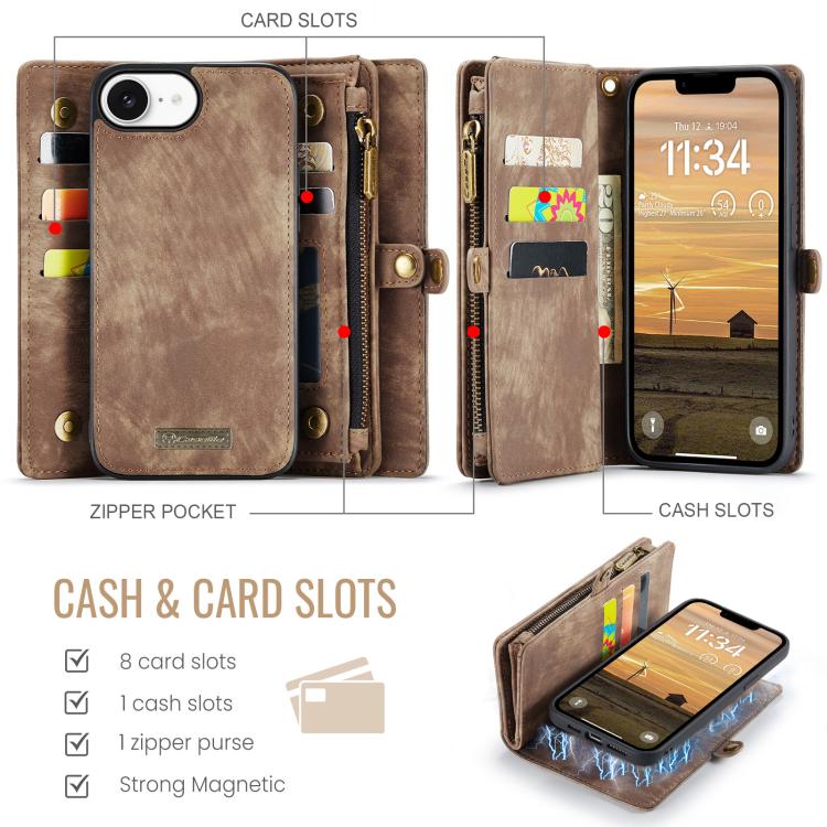 For iPhone 17e / 16e CaseMe 008 Detachable Multifunctional Leather Phone Case(Brown)