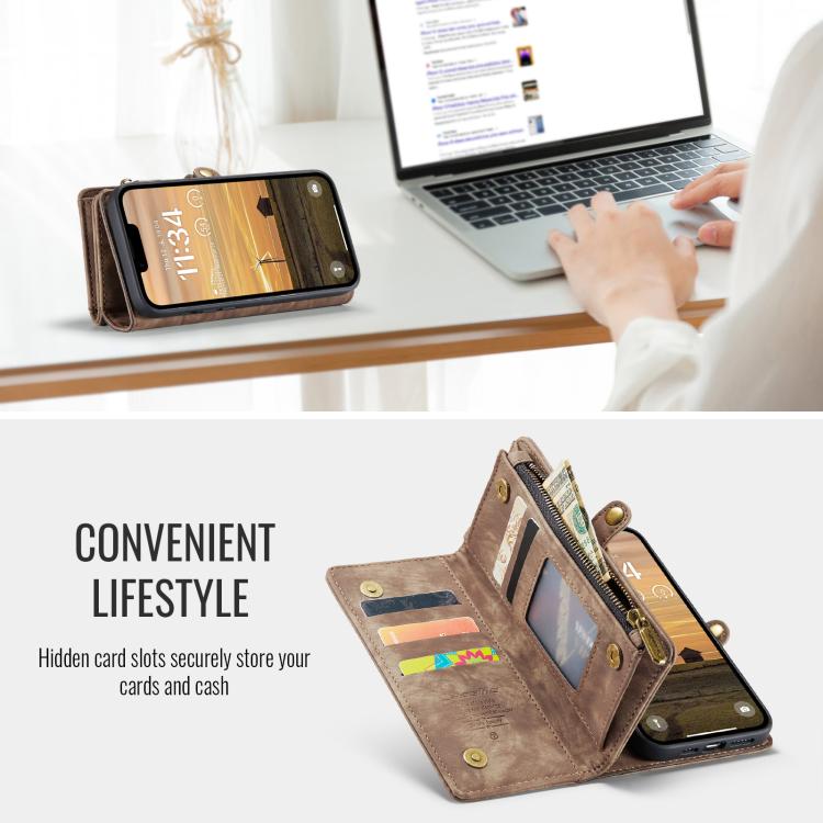 For iPhone 17e / 16e CaseMe 008 Detachable Multifunctional Leather Phone Case(Brown)