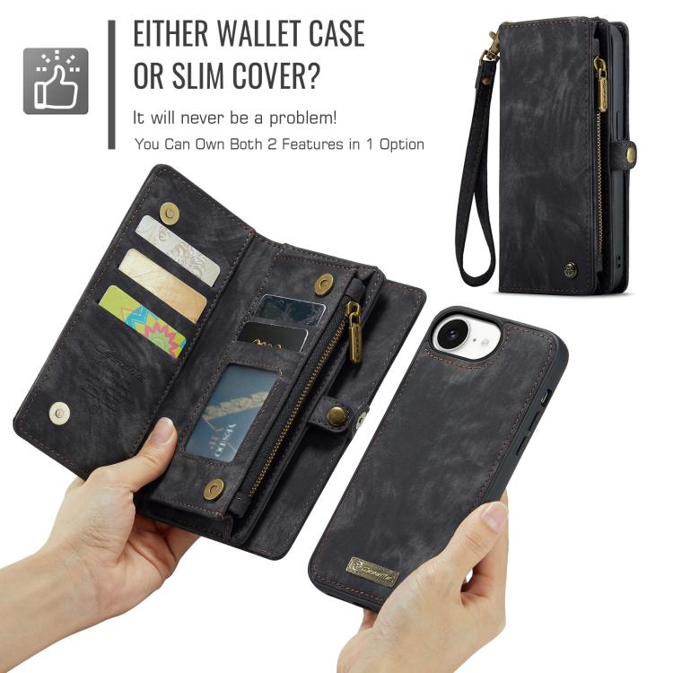 For iPhone 17e / 16e CaseMe 008 Detachable Multifunctional Leather Phone Case(Black)