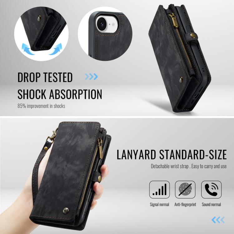 For iPhone 17e / 16e CaseMe 008 Detachable Multifunctional Leather Phone Case(Black)