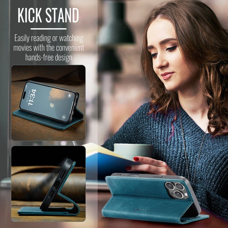 Pour iPhone 16 Pro Étui de téléphone en cuir à rabat horizontal multifonctionnel CaseMe 013 (Bleu)