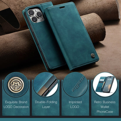 Pour iPhone 16 Pro Étui de téléphone en cuir à rabat horizontal multifonctionnel CaseMe 013 (Bleu)