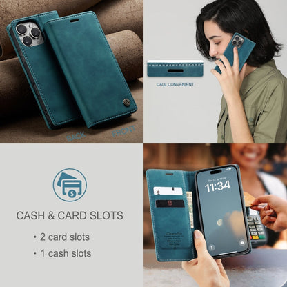 Pour iPhone 16 Pro Étui de téléphone en cuir à rabat horizontal multifonctionnel CaseMe 013 (Bleu)
