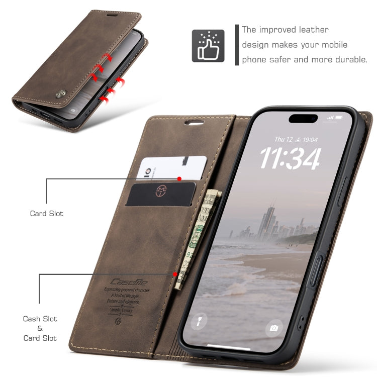 Pour iPhone 16 Plus Étui de téléphone en cuir multifonctionnel à rabat horizontal CaseMe 013 (café)