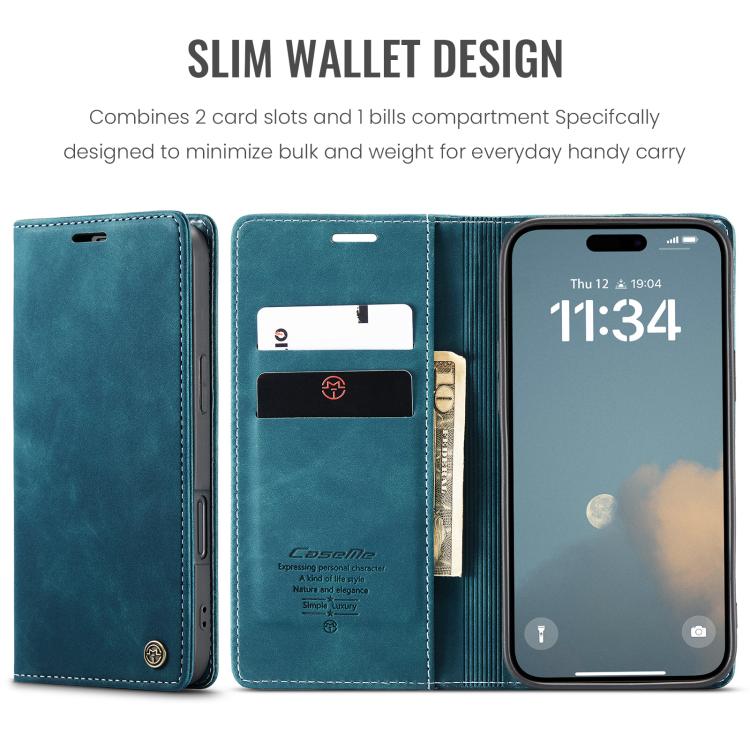 Pour iPhone 16 Plus Étui de téléphone en cuir multifonctionnel à rabat horizontal CaseMe 013 (bleu)