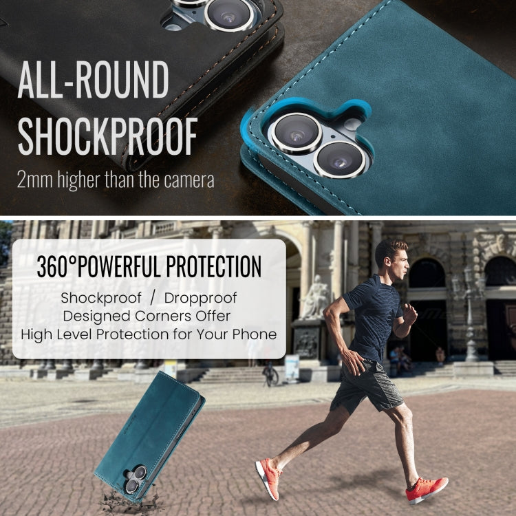 Pour iPhone 16 Plus Étui de téléphone en cuir multifonctionnel à rabat horizontal CaseMe 013 (bleu)