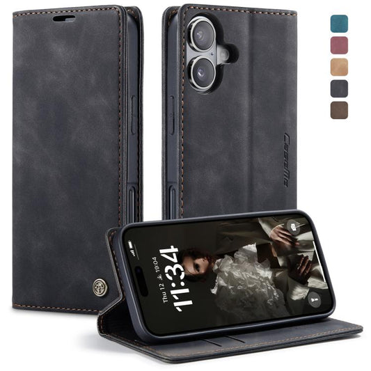 Pour iPhone 16 Étui Téléphone en Cuir à Rabat Horizontal Multifonctionnel CaseMe 013 (Noir)