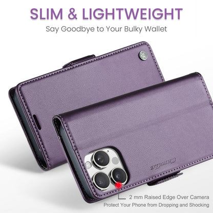 For iPhone 16 Pro Max CaseMe 023 Butterfly Buckle Litchi Texture RFID Anti-theft Leather Phone Case(Purple)