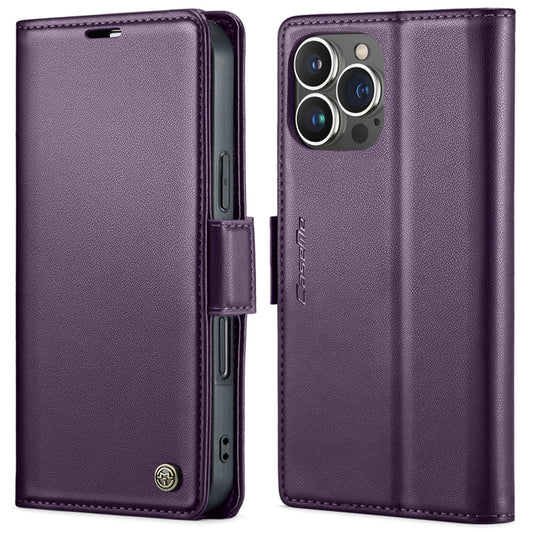 For iPhone 16 Pro Max CaseMe 023 Butterfly Buckle Litchi Texture RFID Anti-theft Leather Phone Case(Purple)