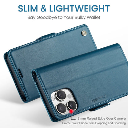 For iPhone 16 Pro Max CaseMe 023 Butterfly Buckle Litchi Texture RFID Anti-theft Leather Phone Case(Blue)