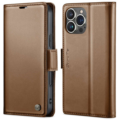 Pour iPhone 16 Pro Max Étui Caseme 023 avec boucle papillon, texture litchi, anti-vol RFID en cuir (marron)