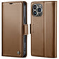 Pour iPhone 16 Pro Max Étui Caseme 023 avec boucle papillon, texture litchi, anti-vol RFID en cuir (marron)