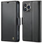 Pour iPhone 16 Pro Max Étui CaseMe 023 avec boucle papillon, texture litchi, anti-RFID, en cuir (Noir)