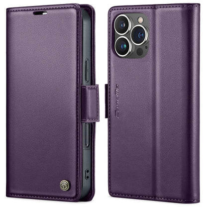 For iPhone 16 Pro CaseMe 023 Butterfly Buckle Litchi Texture RFID Anti-theft Leather Phone Case(Purple)