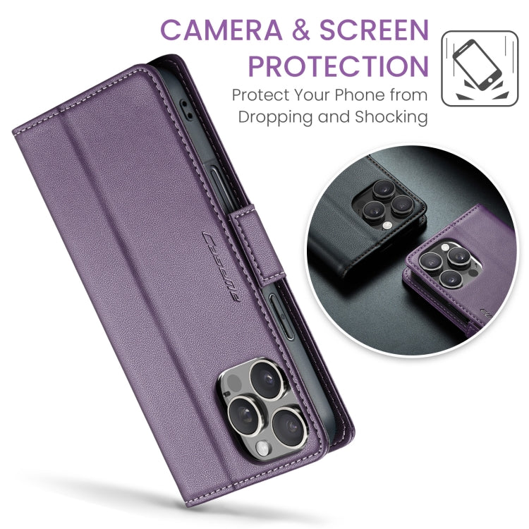 For iPhone 16 Pro CaseMe 023 Butterfly Buckle Litchi Texture RFID Anti-theft Leather Phone Case(Purple)
