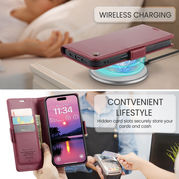 For iPhone 16 Pro CaseMe 023 Butterfly Buckle Litchi Texture RFID Anti-theft Leather Phone Case(Red)