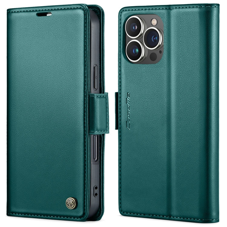 For iPhone 16 Pro CaseMe 023 Butterfly Buckle Litchi Texture RFID Anti-theft Leather Phone Case(Green)