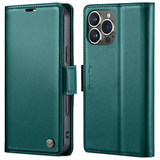 For iPhone 16 Pro CaseMe 023 Butterfly Buckle Litchi Texture RFID Anti-theft Leather Phone Case(Green)