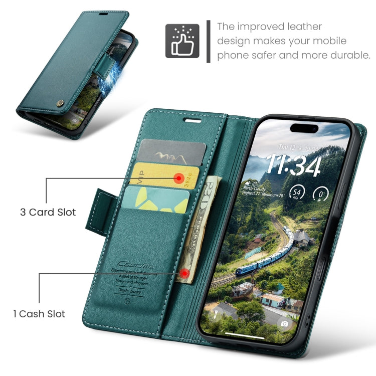 For iPhone 16 Pro CaseMe 023 Butterfly Buckle Litchi Texture RFID Anti-theft Leather Phone Case(Green)