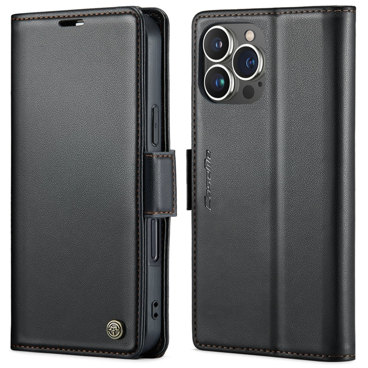 For iPhone 16 Pro CaseMe 023 Butterfly Buckle Litchi Texture RFID Anti-theft Leather Phone Case(Black)