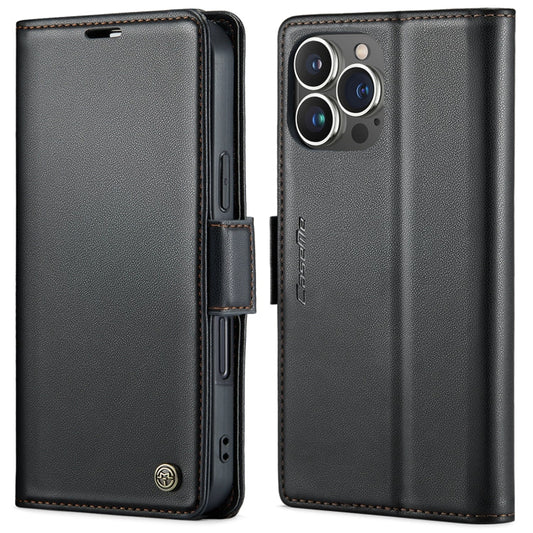 For iPhone 16 Pro CaseMe 023 Butterfly Buckle Litchi Texture RFID Anti-theft Leather Phone Case(Black)