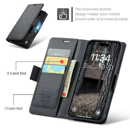For iPhone 16 Pro CaseMe 023 Butterfly Buckle Litchi Texture RFID Anti-theft Leather Phone Case(Black)