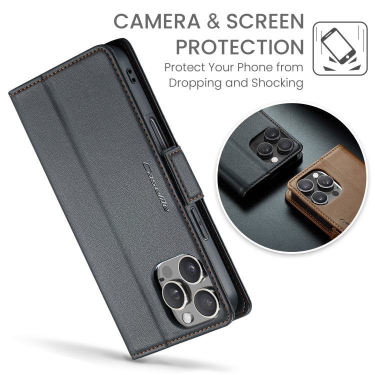 For iPhone 16 Pro CaseMe 023 Butterfly Buckle Litchi Texture RFID Anti-theft Leather Phone Case(Black)