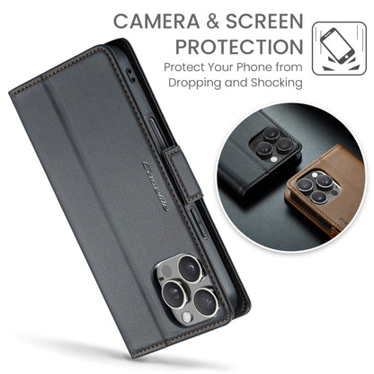 For iPhone 16 Pro CaseMe 023 Butterfly Buckle Litchi Texture RFID Anti-theft Leather Phone Case(Black)