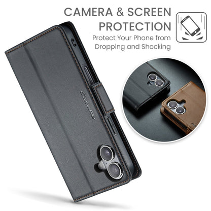 For iPhone 16 CaseMe 023 Butterfly Buckle Litchi Texture RFID Anti-theft Leather Phone Case(Black)