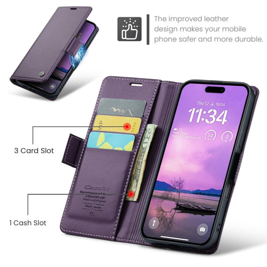 For iPhone 16 Plus CaseMe 023 Butterfly Buckle Litchi Texture RFID Anti-theft Leather Phone Case(Purple)