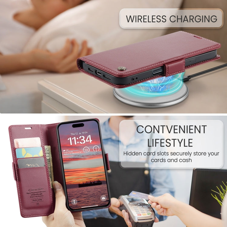 For iPhone 16 Plus CaseMe 023 Butterfly Buckle Litchi Texture RFID Anti-theft Leather Phone Case(Red)