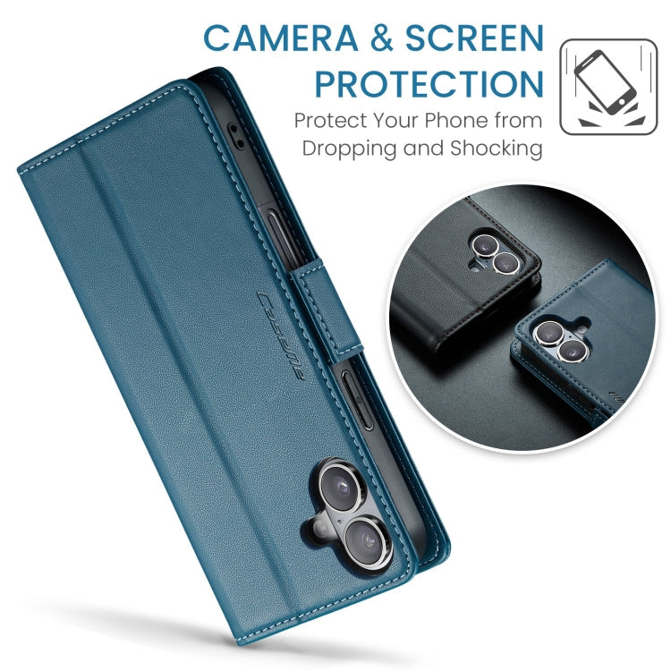 Pour iPhone 16 Plus Étui en cuir antivot RFID CaseMe 023 avec boucle papillon et texture litchi (Bleu)