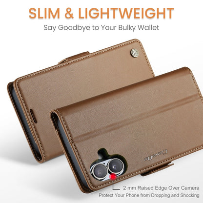 For iPhone 16 Plus CaseMe 023 Butterfly Buckle Litchi Texture RFID Anti-theft Leather Phone Case(Brown)