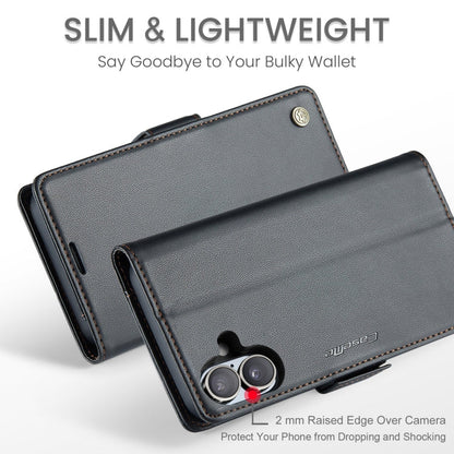 For iPhone 16 Plus CaseMe 023 Butterfly Buckle Litchi Texture RFID Anti-theft Leather Phone Case(Black)