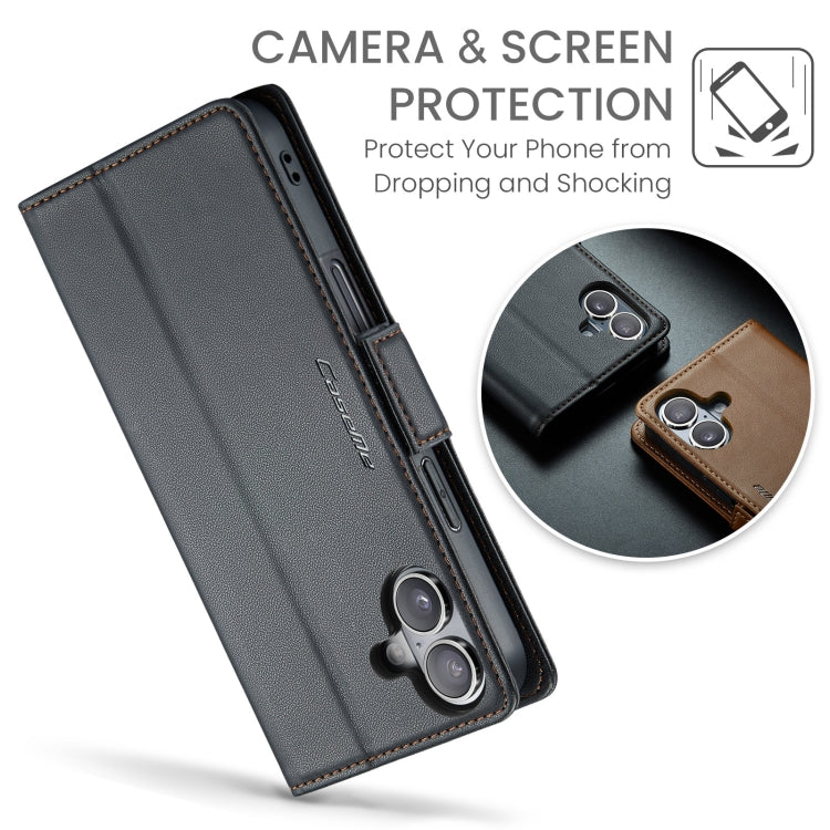 For iPhone 16 Plus CaseMe 023 Butterfly Buckle Litchi Texture RFID Anti-theft Leather Phone Case(Black)