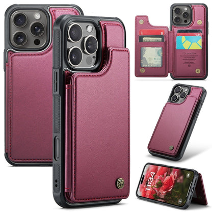 Pour iPhone 16 Pro Max Étui Téléphone Anti-vol RFID avec Porte-cartes CaseMe C22 (Rouge)