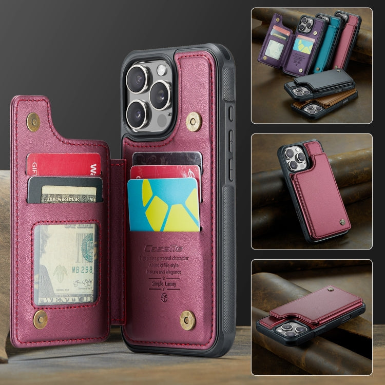 Pour iPhone 16 Pro Max Étui Téléphone Anti-vol RFID avec Porte-cartes CaseMe C22 (Rouge)