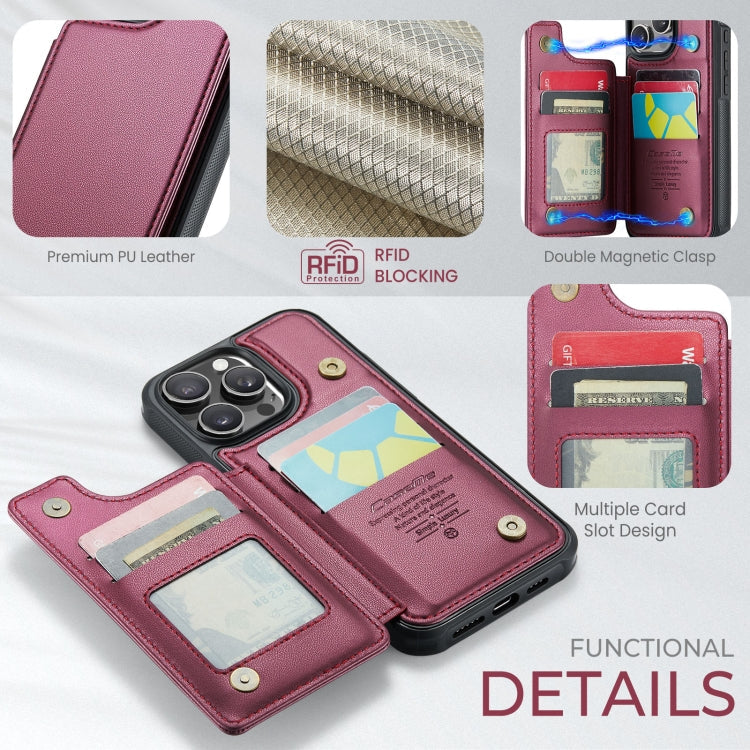 Pour iPhone 16 Pro Max Étui Téléphone Anti-vol RFID avec Porte-cartes CaseMe C22 (Rouge)