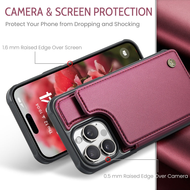Pour iPhone 16 Pro Max Étui Téléphone Anti-vol RFID avec Porte-cartes CaseMe C22 (Rouge)