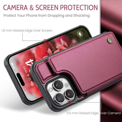 Pour iPhone 16 Pro Max Étui Téléphone Anti-vol RFID avec Porte-cartes CaseMe C22 (Rouge)
