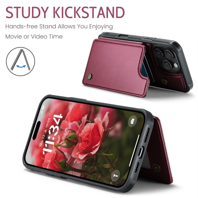 Pour iPhone 16 Pro Max Étui Téléphone Anti-vol RFID avec Porte-cartes CaseMe C22 (Rouge)