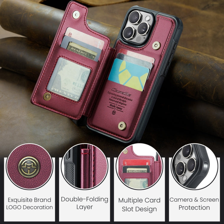 Pour iPhone 16 Pro Max Étui Téléphone Anti-vol RFID avec Porte-cartes CaseMe C22 (Rouge)