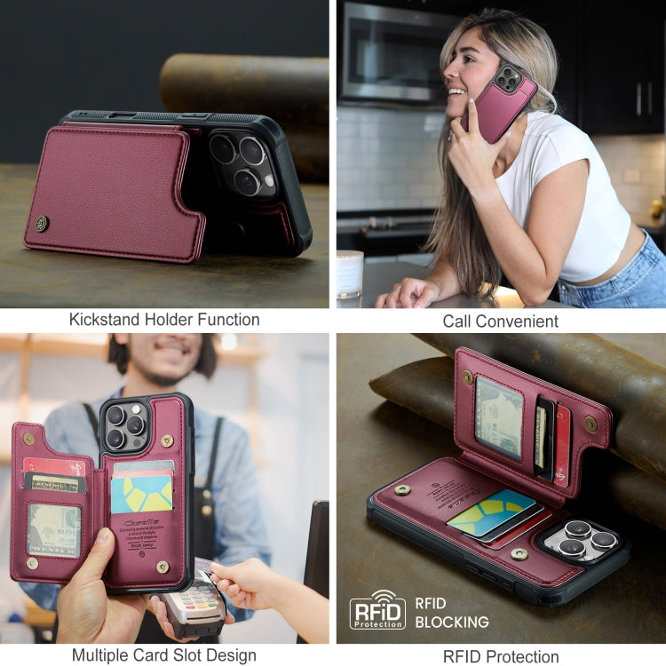 Pour iPhone 16 Pro Max Étui Téléphone Anti-vol RFID avec Porte-cartes CaseMe C22 (Rouge)