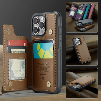 For iPhone 16 Pro CaseMe C22 Card Slots Holder RFID Anti-theft Phone Case(Brown)