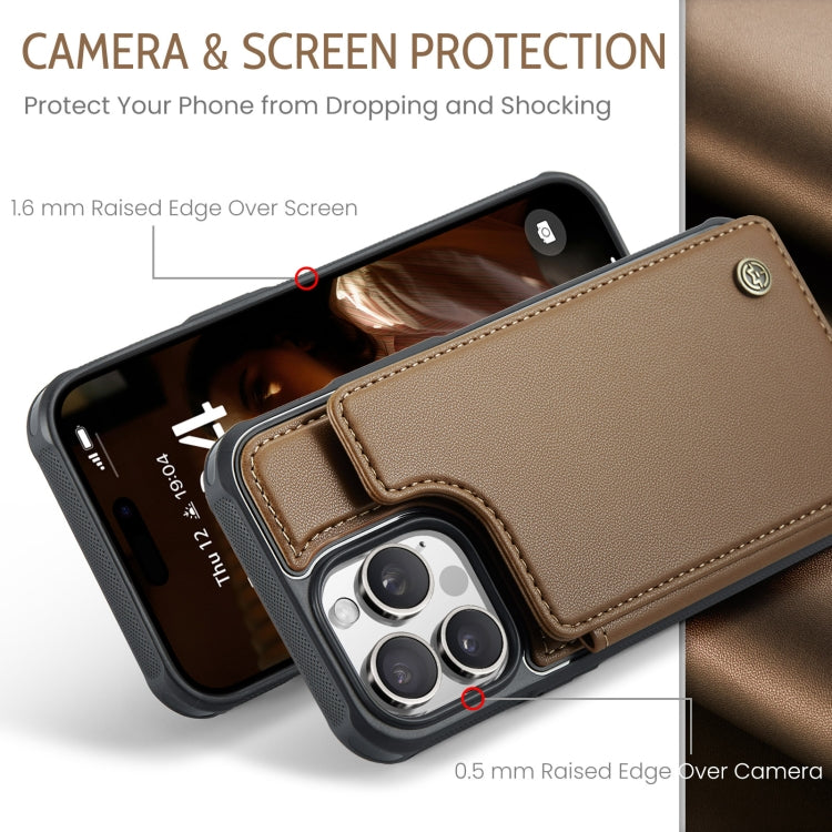 For iPhone 16 Pro CaseMe C22 Card Slots Holder RFID Anti-theft Phone Case(Brown)