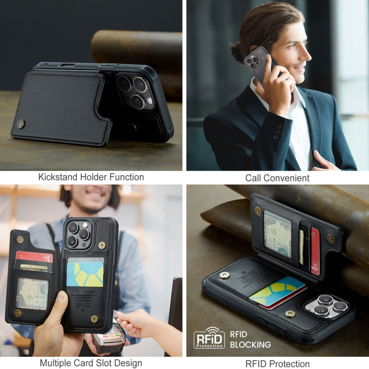 For iPhone 16 Pro CaseMe C22 Card Slots Holder RFID Anti-theft Phone Case(Black)