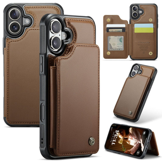 Pour iPhone 16 Étui de téléphone CaseMe C22 avec fentes pour cartes et protection RFID antivol (Marron)