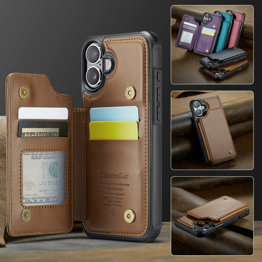 Pour iPhone 16 Étui de téléphone CaseMe C22 avec fentes pour cartes et protection RFID antivol (Marron)