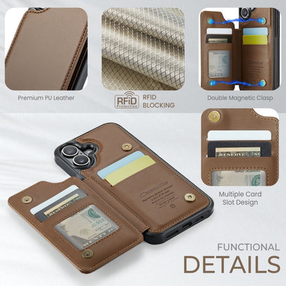 For iPhone 16 CaseMe C22 Card Slots Holder RFID Anti-theft Phone Case(Brown)